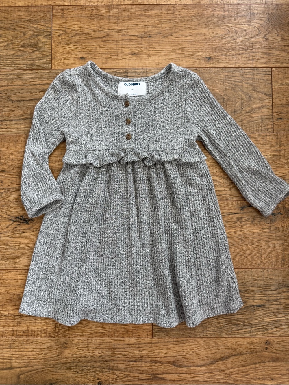 Old Navy Gray Ribbed Ruffle-Front Knit Dress